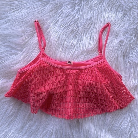 Roxy Bikini Top Bathing Suit Swimsuit Pop Over Mesh Pink Beach Festival Small - Picture 2 of 9